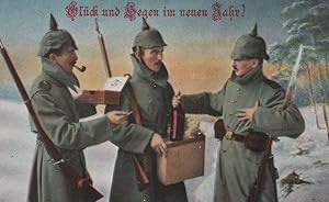 German WW1 Soldiers Pipe Smoking New Year Military War Postcard