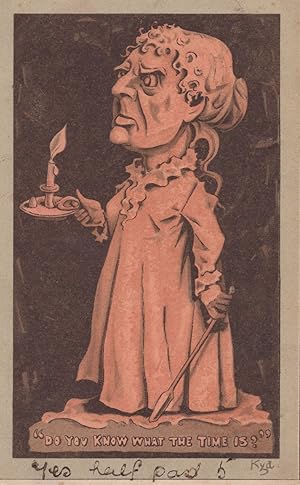 Seller image for Angry Old Lady Candlestick Walking Stick Discipline Old Postcard for sale by Postcard Finder