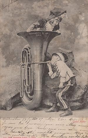Couesnon Brass Instruments Children in Military Tuba Old Postcard