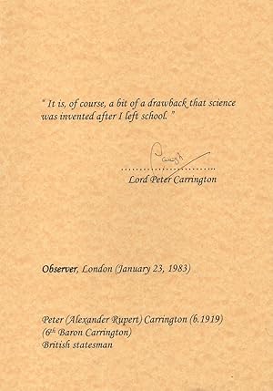 Bild des Verkufers fr Lord Peter Carrington Politician Quotation 1983 Hand Signed Autograph zum Verkauf von Postcard Finder