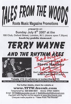 Seller image for Terry Wayne Rockabilly Pioneer Hand Signed Live Concert Flyer for sale by Postcard Finder