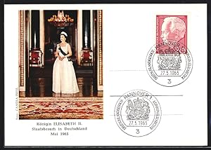 Postcard Deutschland-Besuch Königin Elizabeth II. und Prinz Philip 1965, Sonderpostkarte mit Port...