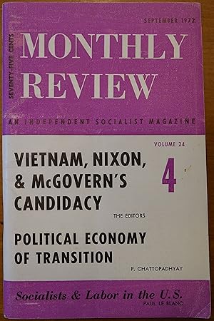 Seller image for Monthly Review: An Independent Socialist Magazine: September 1972 for sale by Faith In Print