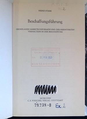Seller image for Beschaffungsfhrung : Grundlagen marktkonformen u. zielorientierten Verhaltens in d. Beschaffung. for sale by books4less (Versandantiquariat Petra Gros GmbH & Co. KG)