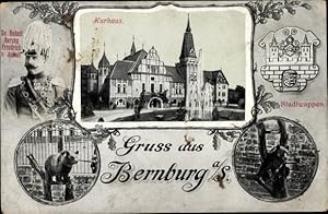 Bild des Verkufers fr Ansichtskarte / Postkarte Bernburg an der Saale, Kurhaus, Bren, Stadtwappen, Herzog Friedrich von Anhalt zum Verkauf von akpool GmbH