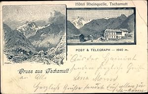 Ansichtskarte / Postkarte Tschamut Tujetsch Tavetsch Kt. Graubünden, Hotel Rheinquelle