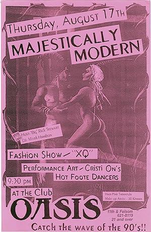 Original "Majestically Modern" poster for a performance and fashion show at Club Oasis, San Franc...