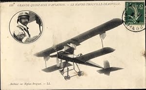 Ansichtskarte / Postkarte Aviation Fortnight Le Havre Trouville Deauville, Aviator Bathiat auf Br...