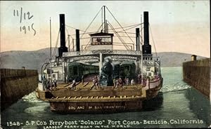 Ansichtskarte / Postkarte Kalifornien USA, S. P. Co. Fähre Solano, Überfahrt Port Costa - Benicia