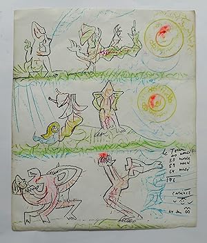 Colour lithograph with crayon colour highlights, a single sheet folded into three panels. Inscrib...