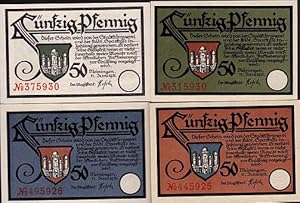 4 farbige Notgeldscheine über je 50 Pfennig.