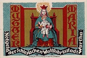 Notgeld der Schlesischen Wallfahrtsstadt Wartha. 5 farbige Scheine über je 50 Pfenning.