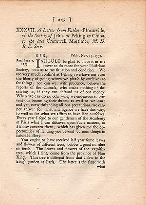 A Letter from Father d'Incarville, of the Society of Jesus, at Peking in China - 1754