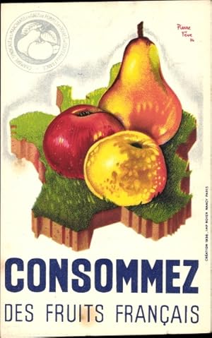 Künstler Ansichtskarte / Postkarte Feve, Pierre, Consommez des Fruits Francais, Äpfel, Birne