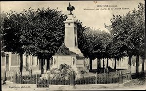 Bild des Verkufers fr Ansichtskarte / Postkarte Sissonne Aisne, Denkmal fr die Gefallenen des Ersten Weltkriegs zum Verkauf von akpool GmbH