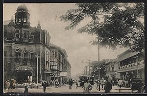 Ansichtskarte Colombo, National Bank Corner, Strassenbahn