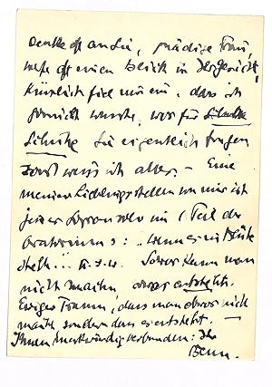 Imagen del vendedor de Eigenh. Brief mit U. "Benn". a la venta por Eberhard Kstler Autographen&Bcher oHG
