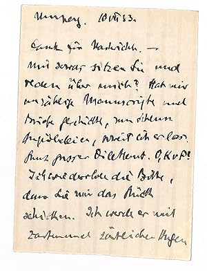 Imagen del vendedor de Eigenh. Brief mit U. "G. B.". a la venta por Eberhard Kstler Autographen&Bcher oHG