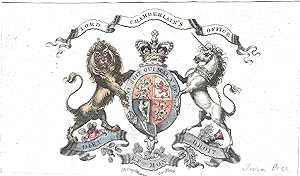 Immagine del venditore per [John Strongitharm, London commercial engraver. Engraver to the Prince of Wales.] Coloured Proof Engraving of the royal arms (lion and unicorn), beneath the words  LORD CHAMBERLAIN S OFFICE . With pencil instructions on the reverse. venduto da Richard M. Ford Ltd