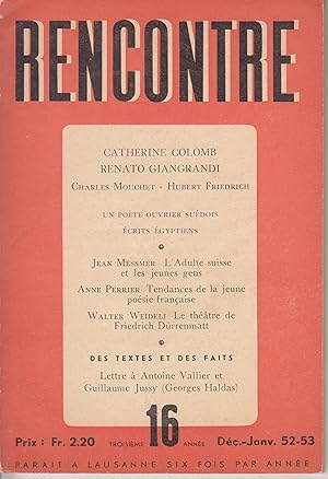 Rencontre. Revue littéraire. no 16 1952-53