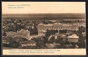 Ansichtskarte Sistov, Handelsgymnasium Dimiter Ch. Wasileff nebst einer Stadteil-Ansicht