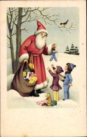 Ansichtskarte / Postkarte Glückwunsch Weihnachten, Weihnachtsmann, Kinder, Spielzeuge, Teddybär