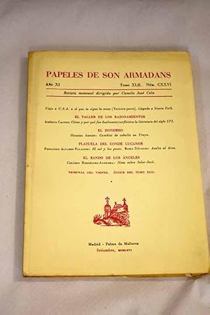 Bild des Verkufers fr Papeles de Son Armadans, ao XI, tomo XLII, n. CXXVI (setiembre, 1966).:: Viaje a U. S. A. o el que la sigue la mata (tercera parte). Llegada a Nueva York; Cmo y por qu fue dualmente conflictiva la literatura del siglo XVI; Gambito de caballo en Troya; El sol y los peces; Asalto al Arca; Nota sobre Soler-Jov; Benavente, autor satrico; El corazn y la memoria; Los falsos demonios zum Verkauf von Alcan Libros