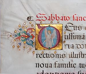 Angel illuminated initial from Antiphonal, C15th Italian