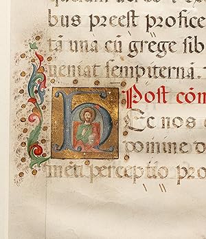 Antiphonal. Leaf on parchment with historiated illuminated initial. Italy of Christ C15th