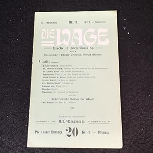 Image du vendeur pour Die Wage", VI. Jahrgang, Nr. 3, Wien 10. Jnner 1903 Erscheit jeden Samstag. mis en vente par ANTIQUARIAT Franke BRUDDENBOOKS