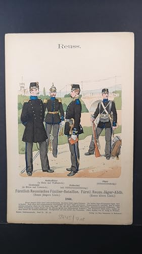 Bild des Verkufers fr Chromolithografie von 1896. Reuss. Frstlich Reussisches Fsilier-Bataillon. 1866. zum Verkauf von ANTIQUARIAT Franke BRUDDENBOOKS