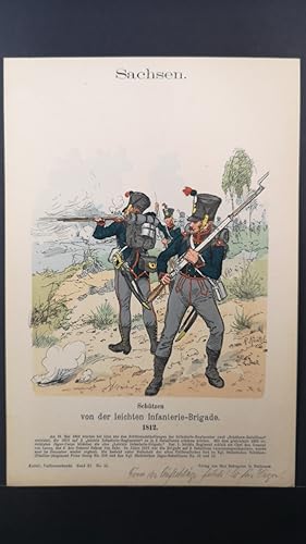 Bild des Verkufers fr Chromolithografie von 1896. Sachsen. Schtzen von der leichten Infanterie-Brigade. 1812. zum Verkauf von ANTIQUARIAT Franke BRUDDENBOOKS