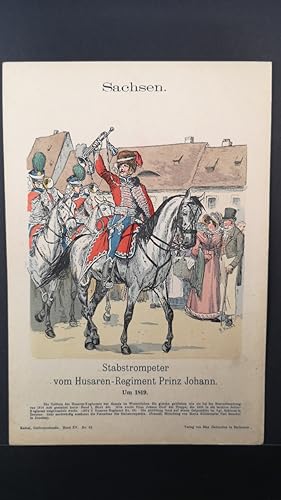 Bild des Verkufers fr Chromolithografie von 1896. Sachsen. Stabtrompeter vom Husaren-Regiment Prinz Johann. Um 1819. zum Verkauf von ANTIQUARIAT Franke BRUDDENBOOKS