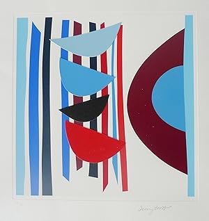 'Blue, Red,Black Vertical Rhythm' Signed screen print