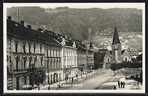 Bild des Verkufers fr Ansichtskarte Leoben, Franz Josef-Strasse mit Gustav Adolf-Kirche zum Verkauf von Bartko-Reher