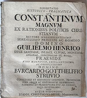 Immagine del venditore per Dissertatio historico-pragmatica qva Constantinum Magnum ex rationibus politicis christianum. venduto da Auceps-Antiquariat Sebastian Vogler