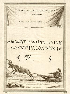 Inscription du Monument de Windso, Renne attelé à son Pulka [Käymäjärvi inscriptions, reindeer ha...