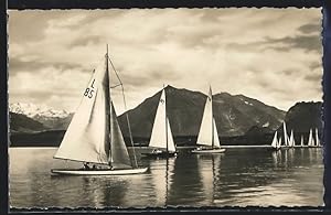 Ansichtskarte Segelsport auf dem Thunersee, Blick auf Blümlisalp und Niesen