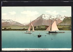 Ansichtskarte Thunersee mit Niesen, Segelboote