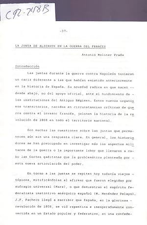 Imagen del vendedor de LA JUNTA DE ALICANTE EN LA GUERRA DEL FRANCES" (EXTRAIDO ORIGINAL DEL AO 1985, ESTUDIO COMPLETO, TEXTO INTEGRO) a la venta por Libreria 7 Soles