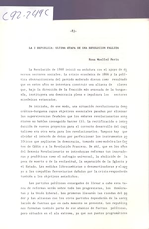 Bild des Verkufers fr LA I REPUBLICA: ULTIMA ETAPA DE UNA REVOLUCION FALLIDA (EXTRAIDO ORIGINAL DEL AO 1985, ESTUDIO COMPLETO, TEXTO INTEGRO) zum Verkauf von Libreria 7 Soles