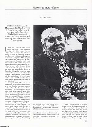 Imagen del vendedor de Homage to 45, Rue Blomet: Andre Masson and Michel Leiris on Joan Miro and the Early Days of the Surrealist Movement. An original article from Apollo, International Magazine of the Arts, 1988. a la venta por Cosmo Books