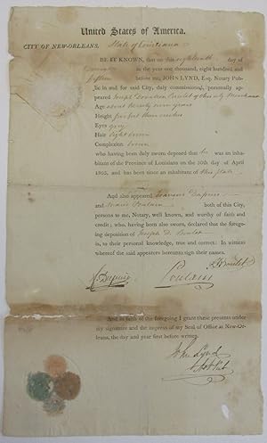 PRINTED DOCUMENT, COMPLETED IN MANUSCRIPT, FROM CITY OF NEW-ORLEANS, STATE OF LOUISIANA. . . ACKN...