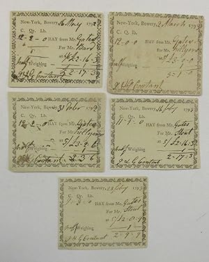 LOT OF FIVE AUTOGRAPH RECEIPTS FOR HAY, SIGNED AND SOLD BY REVOLUTIONARY WAR GENERAL HORATIO GATE...