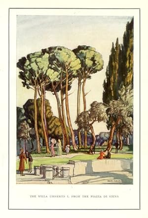 The Villa Umberto from The Piazza di Siena in Rome,Vintage Watercolor Print