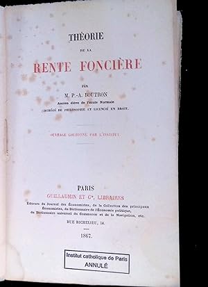 Seller image for Thorie de la rente foncire for sale by LibrairieLaLettre2
