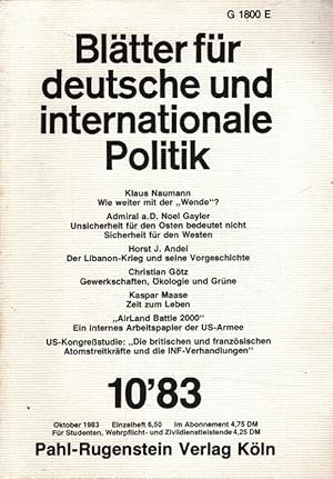 Bild des Verkufers fr Bltter fr deutsche und internationale Politik Heft 10/83 (28. Jahrgang) zum Verkauf von Versandantiquariat Nussbaum