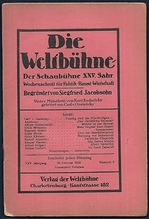 Die Weltbühne. Der Schaubühne XXV.Jahr. Wochenschrift für Politik - Kunst - Wirtschaft. Begründet...