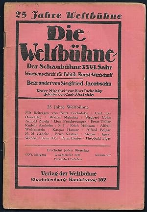 Die Weltbühne. Der Schaubühne XXVI.Jahr. Wochenschrift für Politik - Kunst - Wirtschaft. Begründe...