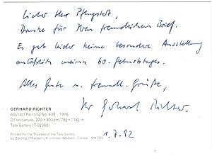 Bild des Verkufers fr Eigenh. Knstler-Postkarte mit Unterschrift  Gerhard Richter". zum Verkauf von Kotte Autographs GmbH